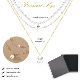 Moguri Gold Pearl Necklace for Women 14K Gold Plated Multilayer Pearl Choker Trendy Dainty Gold Jewelry Set Wedding Gift for Women