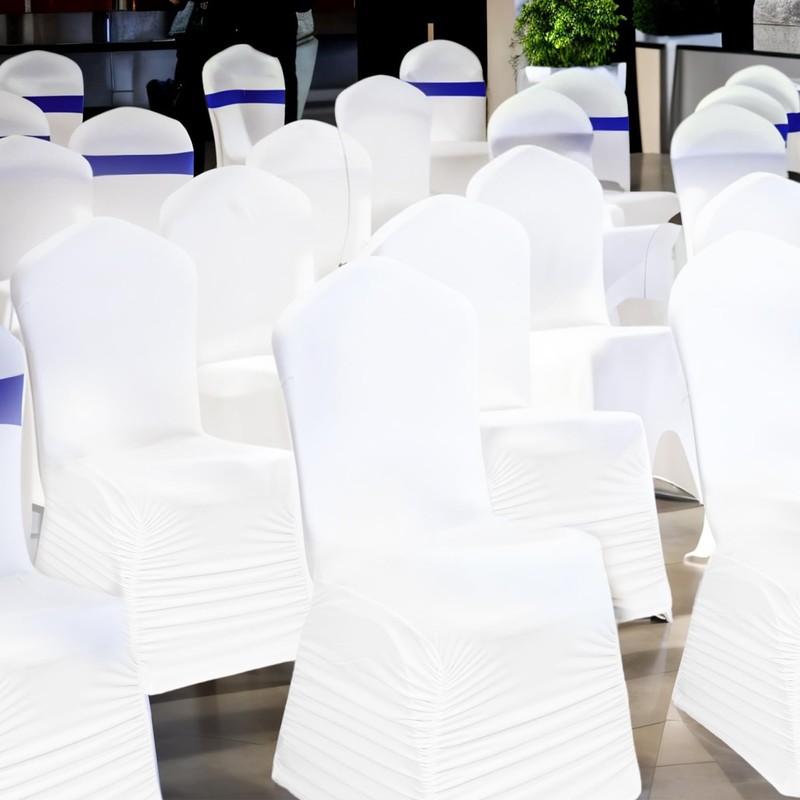 Ruched Swag Back Chair Cover White 160GSM Spandex Polyester, Stretchable