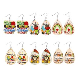 Teacher Earrings Set for Women Pencil Wooden Lightweight Teardrop Dangle Earrings Holiday Creative Apple Teachers Appreciation Day Back To College Jewelry Gifts-A