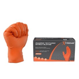 AMMEX Xtreme Diamond Textured Orange Nitrile PF Gloves - 6 mil -Case of 1000 - 2X-Large