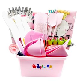 Juego de 76 piezas para hornear y cocinar para niños y padres e hijos, kit de decoración de pasteles, utensilios para hornear con estuche de almacenamiento (rosa)