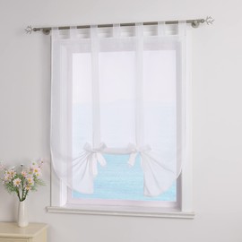 ESLIR Roman Blind with Loops, Voile Curtains, Kitchen Tie Curtain, Transparent Tab-Top Blind, Modern White, W x H 100 x 140 cm, Pack of 1