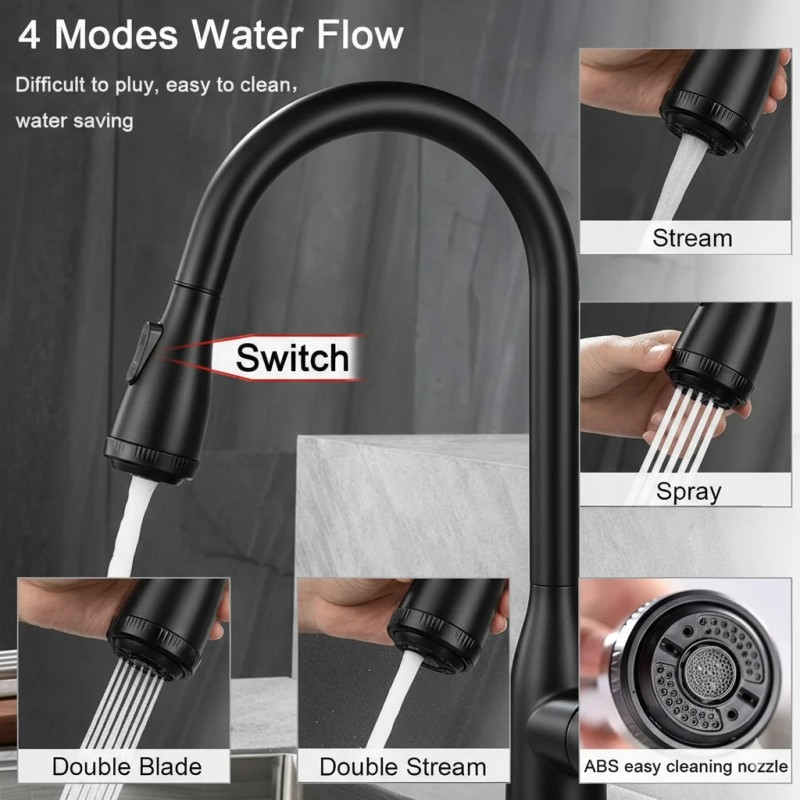 Bathroom Sink Faucet Matte Black High Arc Design Dual Handles