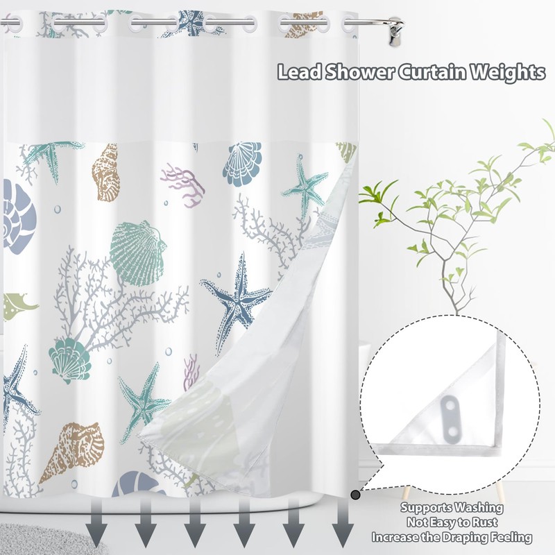Yanutan No Hook Shower Curtain,Ocean Theme Double-Layered Shower Curtain with