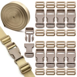 MELORDY 1 inch Buckles Straps Set with 10 Yards Nylon Webbing Strap,10 pcs Quick Side Release Plastic Buckle, 20 pcs Tri-glide Slide Clip for Luggage Strap, Backpack
