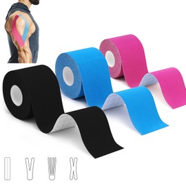 3 Rolls Kinesiology Tape (5 m x 5 cm), Professional Kinesiotapes Physio Tape Sport Tape Set, Waterproof & Skin-Friendly Kinesiotape, for Muscle Support, Knee Pain, Elbow and Shoulder