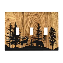 Farmhouse Rustic Brown Wood Pine Tree 3 Gang Light Switch Cover Triple Toggle Wall Plate Country Decorative Electrical Switchplate for Bathroom Bedroom Home Decor 6.7" x 4.8"