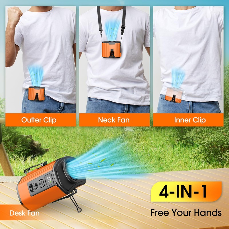 (40Hours Cooling) Portable Waist Fan Rechargeable,17000Rpm High Speed,10 Speeds Personal