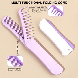 MAEELOU Foldable Dual-Head Puppy Brush, Small Dogs Interchangeable Combs Soft Bristles Portable Grooming Tool, Fit for Yorkie Shih Tzu Maltipoo Maltese (Purple)