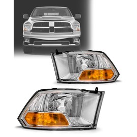 ADCARLIGHTS Headlights Assembly for 2009 2010 2011 2012 Dodge Ram 1500 2500 3500 Pickup Dual Cab Trims Chrome Housing Clear Reflector Replacement Driver and Passenger Side
