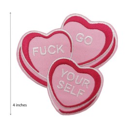 Go FK Yourself Embroidered Iron on Patch Pink Hearts Valentines Day Funny Hat Pin