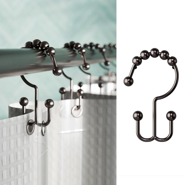 Maytex Shower Curtain Hooks, Shower Curtain Rings, Rust-Resistant Decorative Double Roller Glide Shower Hooks, Shower Rings for Bathroom Shower Rods, Curtains, Liners, Set of 12, Oil Rubbed Bronze