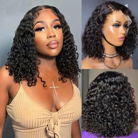 12 Inch Bob Wig Human Hair 13x6 Water Wave Lace Front Wig Human Hair 180% Density Pre Plucked Wet and Wavy 13x6 Transparent Lace Front Wigs for Women