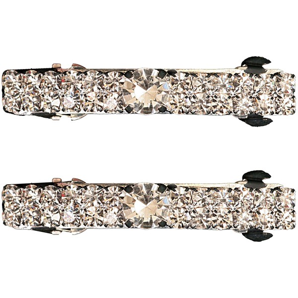 Caravan Automatic Barrette Decorated with Double Lines of Swarovski Crystal Stones in Pair