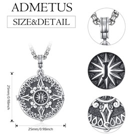 ADMETUS Compass Letter Necklace Sterling Silver Compass Necklace with J Initial Necklace Inspirational Graduation Gift Compass Pendant Jewellery Gifts for Men