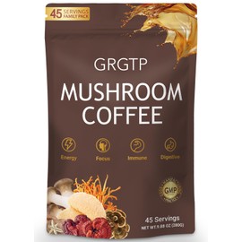 Mushroom Coffee, Instant Mushroom Coffee with 6 Mushrooms Lion’s Mane, Cordyceps, Turkey Tail & Other for Energy, Focus, Digestion, Immunity, 30 Servings