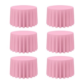 BRILLMAX 6 Pack Pink Round Tablecloths 108 Inch - Circle Bulk Linen Polyester Fabric Washable Table Cloth Cover for Wedding Reception Banquet Birthday Party Buffet Restaurant
