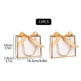 Pack of 12 Small Gift Bags with Handle, 16.3 x 14 x 7.9 cm Mini Gift Bags, White Gift Bag for Wedding, Birthday