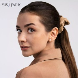 Paris Jewelry 14k Yellow Gold 1/2 Ct Created White Diamond Round Stud Earrings