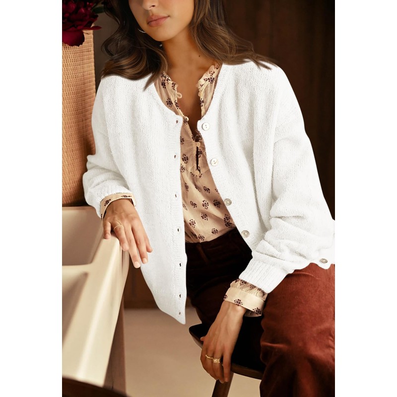 PRETTYGARDEN Long Sleeve Crewneck Button Down Womens Sweaters Fall Open