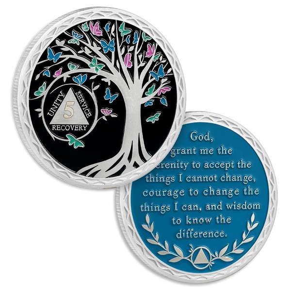 5 Month Sobriety Coin Butterfly Tree of Life AA Chips