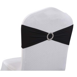 VDS - Black | Spandex Chair Sashes Bows | 25 PCS | Stretch Elastic Banquet Universal Folding Chair Band Tie with Silver Buckle Slider for Wedding Party Conference Celebration Event Decoration