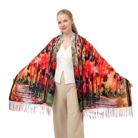 XINYUN Women's Scarf with Tassel Soft Cashmere Fashion Warm Large Blanket Wrap Shawl Scarves with Art Printed for Fall Winter Gift