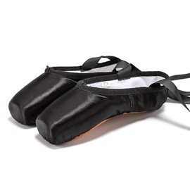 BININBOX - Zapatos de lona para niña, con punta de satén profesional, Negro -, 18.5 MX Niño pequeño