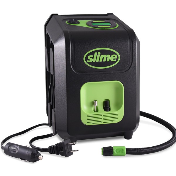 Slime 40052 Tire Inflator, Portable Car and Home Plug, SUV, 4x4 Air Compressor, Inflate Right automatic shut off, with Digital 99 psi Display, Dual Cord Storage, 12V, 120V, 6 min inflation
