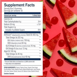 Wiley's Finest Gomitas veganas omega-3 sin gluten, con aceite de algas y aceite de semilla Ahiflower®, sabor a sandía, 60 unidades