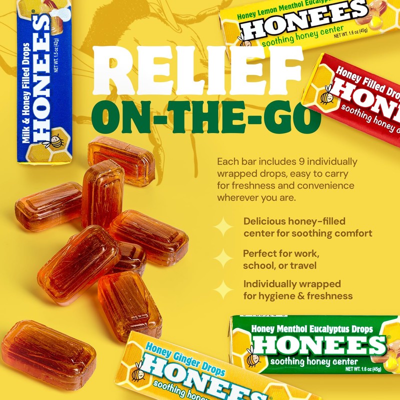 Honees Honey Filled Drops, Variety Pack (Honey, Milk & Honey,