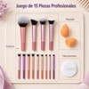 Brochas de Maquillaje Profesional 15 Set,Face Base Set,Maquillaje con Esponja