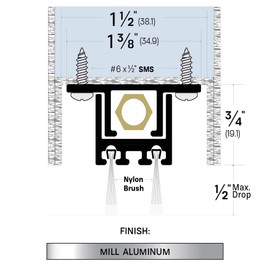 Hollow Metal/Mill Aluminum/Concealed Automatic Door Bottom Sweep with Double Nylon Brush (72553MA), SMS #6 x 1/2'' supplied, (36'' L x 1-3/8''W x 3/4'' H)