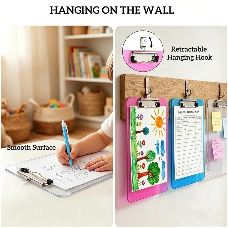 Clear Pink Plastic Clipboard,Clip Boards 8.5 x 11 with Ruler,Letter