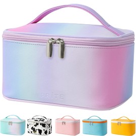 Makeup Bag Portable Travel Cosmetic Bag for Women, Beauty Zipper Makeup Organizer Bag with Inner Pouch PU Leather Washable Waterproof