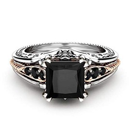 Retro Style 925 Silver Set Black Square Diamond Princess Ring Sterling Silver set gem Zircon ring Diamond ring Women's jewelry found Earrings (US Code 8)