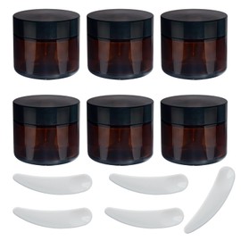 Pack of 6 Brown Glass Ointment Jars, 50 ml Cream Jars for Filling, Cream Container, Small Container with Lid, Travel Sample Container, Amber Glass Empty Container for Cosmetics, Lotions, Creams