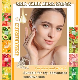 20 Pack Face Sheet Mask Set,Moisturizing Long Lasting Facial Sheet Masks,Hydrating Face Masks Pack for Women and Men,Suitable for All Skin Types