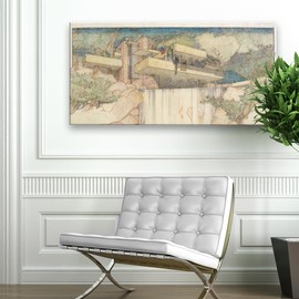 Frank Lloyd Wright Falling Water: 24x48 Extra Large Stretched Canvas - Iconic Architectural Masterpiece Wall Art - Elegant Home Decor, Artistic Gift for Architecture Enthusiasts, Timeless Aesthetic
