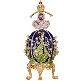 danila-souvenirs Faberge Style Lilies of The Valley Egg with Photo Frames 19 cm Blue