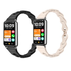 Compatible for Mingdaln Fitness Tracker Bands, 16mm Elastic Silicone Hollowed Out Replacement Straps Compatible for SHANG WING LYNN2, Amzhero D26, RLQA D26E, FFFTITNES Band3, KALINCO P76, Mingdaln M4 Fitness Tracker (2 Pack-Black+Beige)