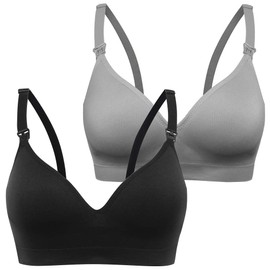 Derssity Women's Wireless Nursing Bra Comfy Sleeping Bra Soft Maternity Bra for Breastfeeding Black/Grey