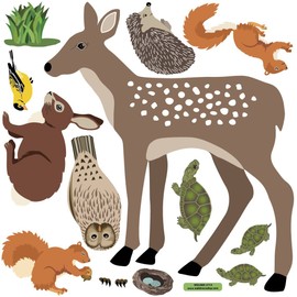 Woodland Animal Wall Decals, Eco-Friendly Peel and Stick Removable and Repositionable Fabric Wall Stickers