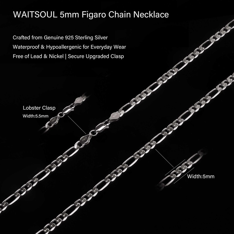 925 Sterling Silver Figaro Chain Necklace 5mm – Sterling Silver