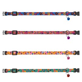 4PCS Breakaway Cat Collars with Bell, Cute Kitty Adjustable Safe Kitten Collars, 4-Pack, Nylon Pet Collars Cookies Donut Sweet Travel Print (Travel & Cookies)
