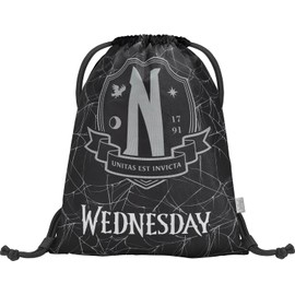 Baagl Gym Bag for Girls and Women - Shoe Bag, School and Nursery Sports Bag, Sports Backpack (Wednesday Nevermore)
