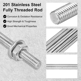M METERXITY 12-Pack Fully Threaded Rod, M4x300mm 201 Stainless Steel Right Hand Thread Bar Studs with Hex Nuts and Washers for Furniture Anchor Bolts/Clamps/U-Bolts/Beaded Garden Stake Rods