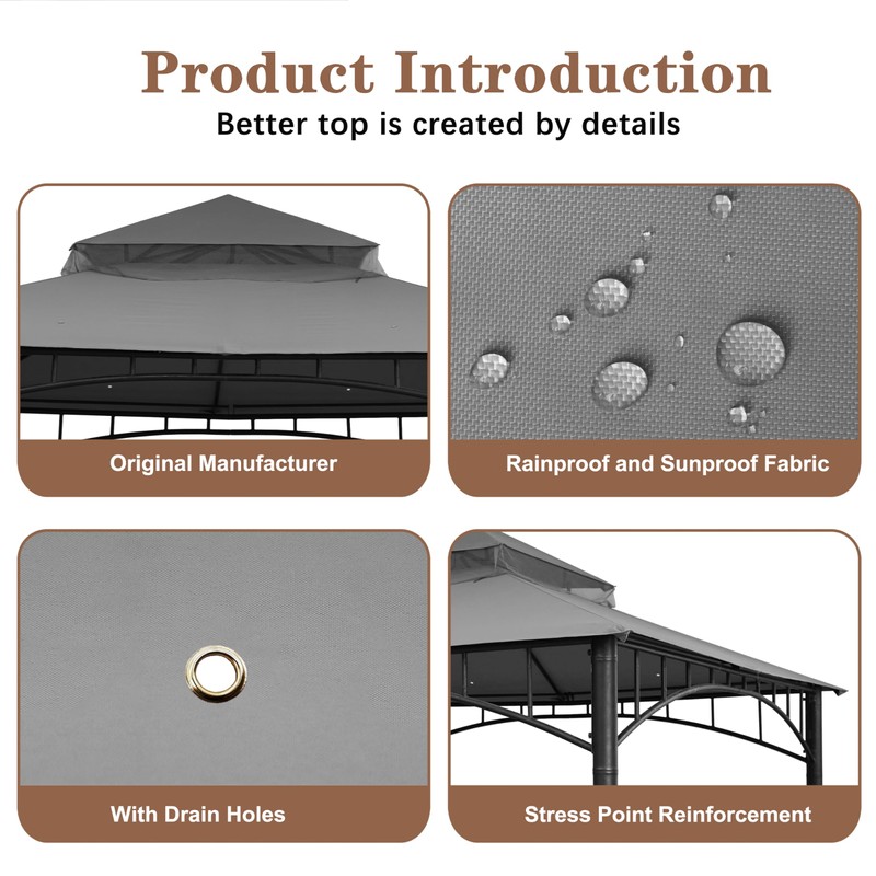 SCOCANOPY Replacement roof for Target Madaga Gazebo Model L-GZ136PST,Grey