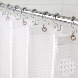 GORILLA GRIP Waffle Shower Curtain, Thick Weighted Fabric, Wrinkle and Rust Resistant, Classic Hotel Quality Design, Heavy Duty Long Curtains for Bathroom Showers, Bath Tubs, Machine Wash, 72x72 White
