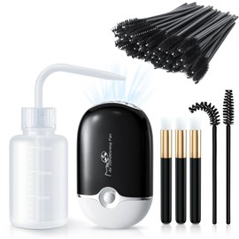 mlogiroa Kit de Ventilador de Pestañas para Extensión de Pestañas Mini Ventiladores Portátiles con 50 Cepillos de Champú para Pestañas 3 Cepillos de Limpieza Facial con Cabezal de Nariz 1 Botella de L